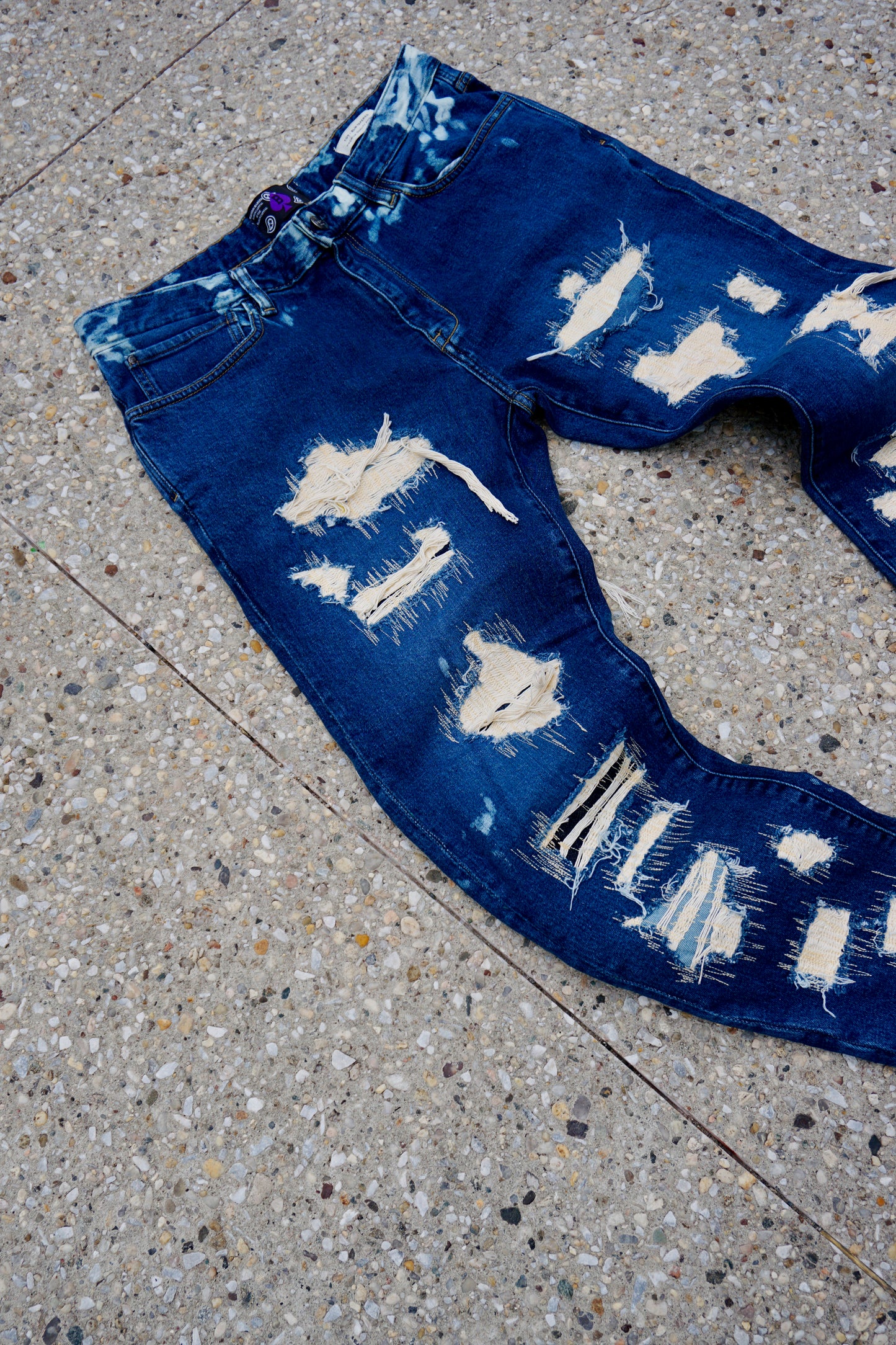 Natural Top Stitched Distressed Denim