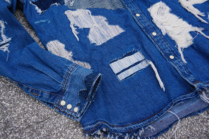 Top Stitch Distressed Denim Jersey